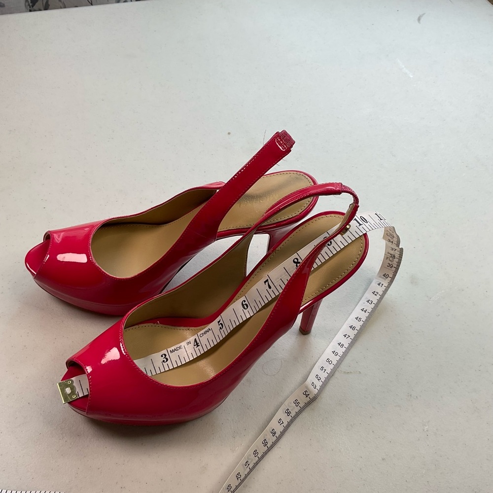 Michael Kors Women's Patent Leather Pink Peep Toe Slingback Heels sassy prom - Picture 10 of 10